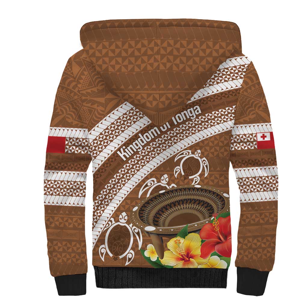 Kingdom Of Tonga Emancipation Day Sherpa Hoodie Tongan Ngatu With Kumete Brown LT14 - Polynesian Pride