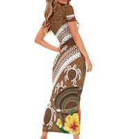 Kingdom Of Tonga Emancipation Day Short Sleeve Bodycon Dress Tongan Ngatu With Kumete Brown LT14 - Polynesian Pride