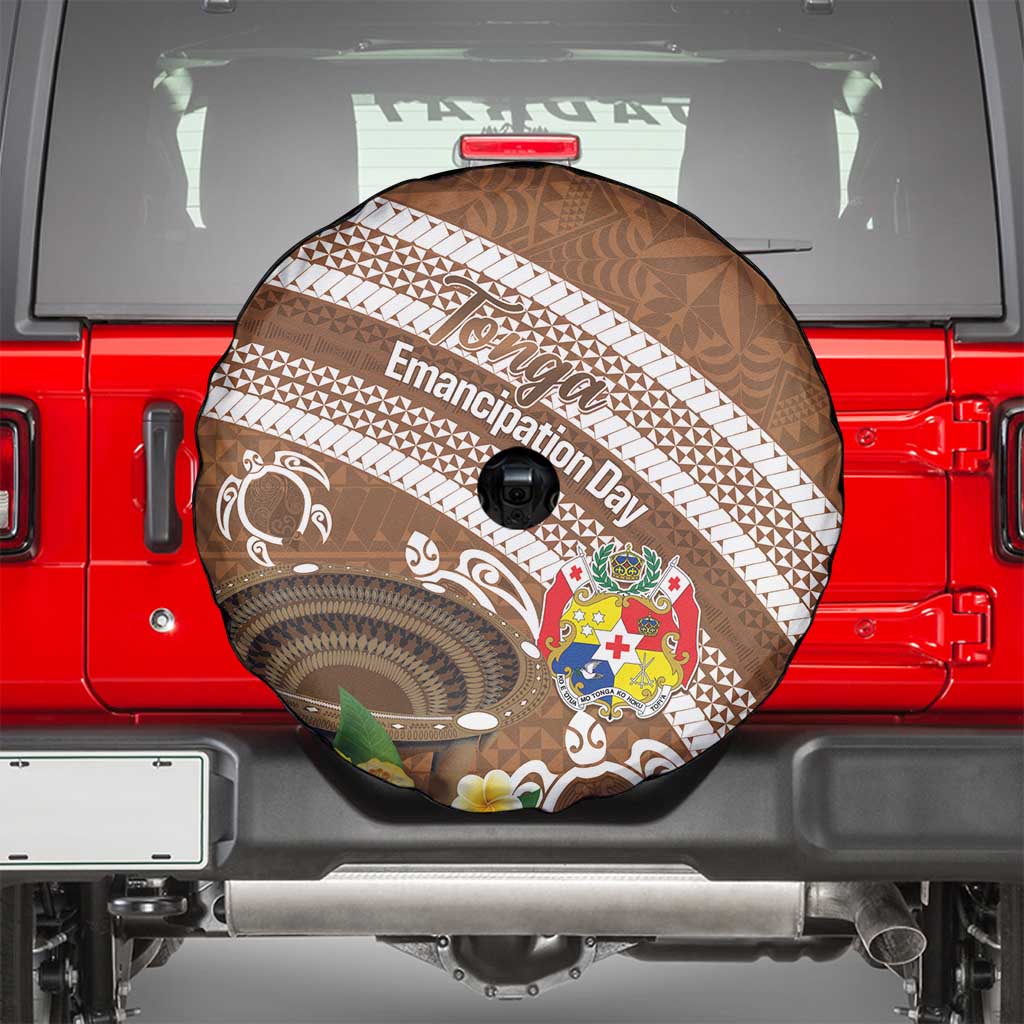 Kingdom Of Tonga Emancipation Day Spare Tire Cover Tongan Ngatu With Kumete Brown LT14 - Polynesian Pride