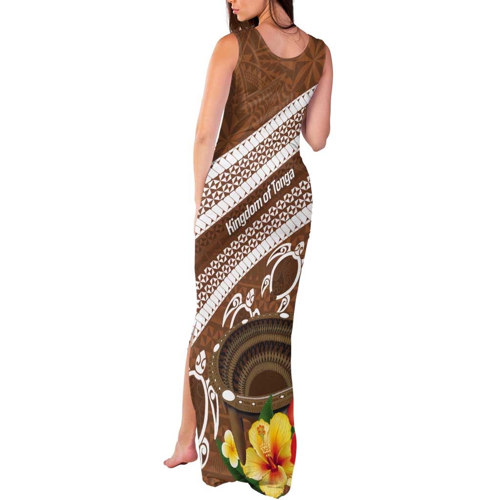 Kingdom Of Tonga Emancipation Day Tank Maxi Dress Tongan Ngatu With Kumete Brown LT14 - Polynesian Pride