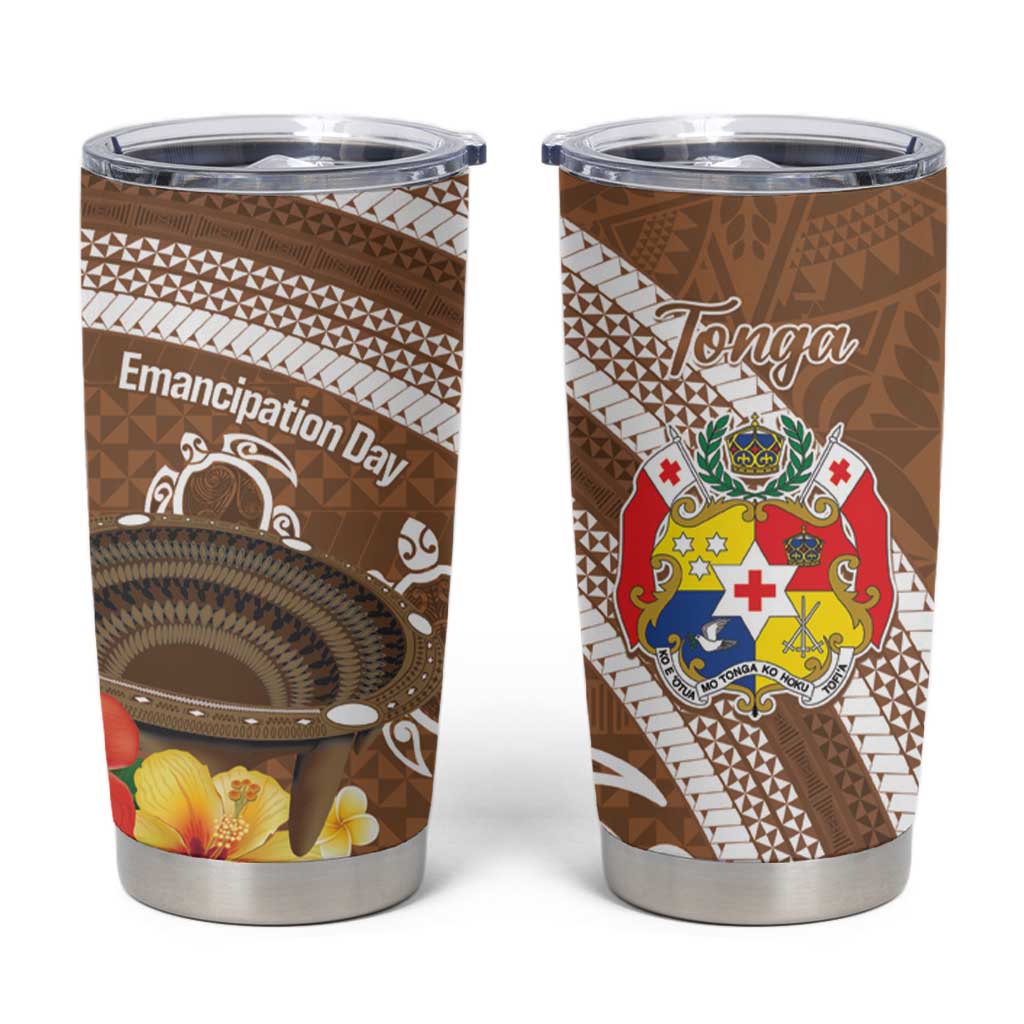 Kingdom Of Tonga Emancipation Day Tumbler Cup Tongan Ngatu With Kumete Brown LT14 Brown - Polynesian Pride