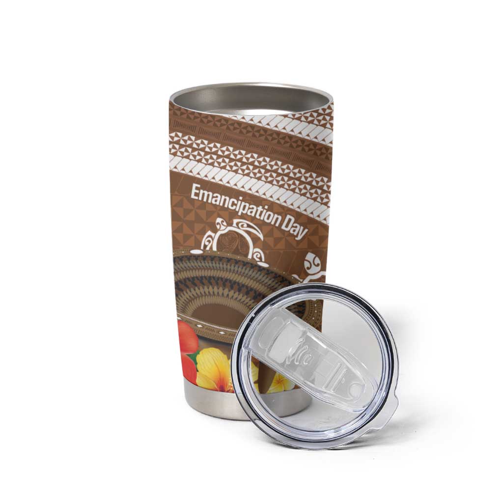 Kingdom Of Tonga Emancipation Day Tumbler Cup Tongan Ngatu With Kumete Brown LT14 - Polynesian Pride