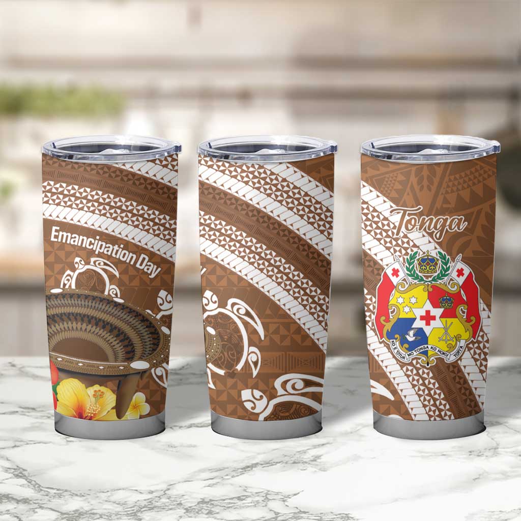 Kingdom Of Tonga Emancipation Day Tumbler Cup Tongan Ngatu With Kumete Brown LT14 - Polynesian Pride