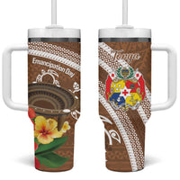 Kingdom Of Tonga Emancipation Day Tumbler With Handle Tongan Ngatu With Kumete Brown LT14 One Size: 40 oz Brown - Polynesian Pride