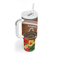 Kingdom Of Tonga Emancipation Day Tumbler With Handle Tongan Ngatu With Kumete Brown LT14 - Polynesian Pride