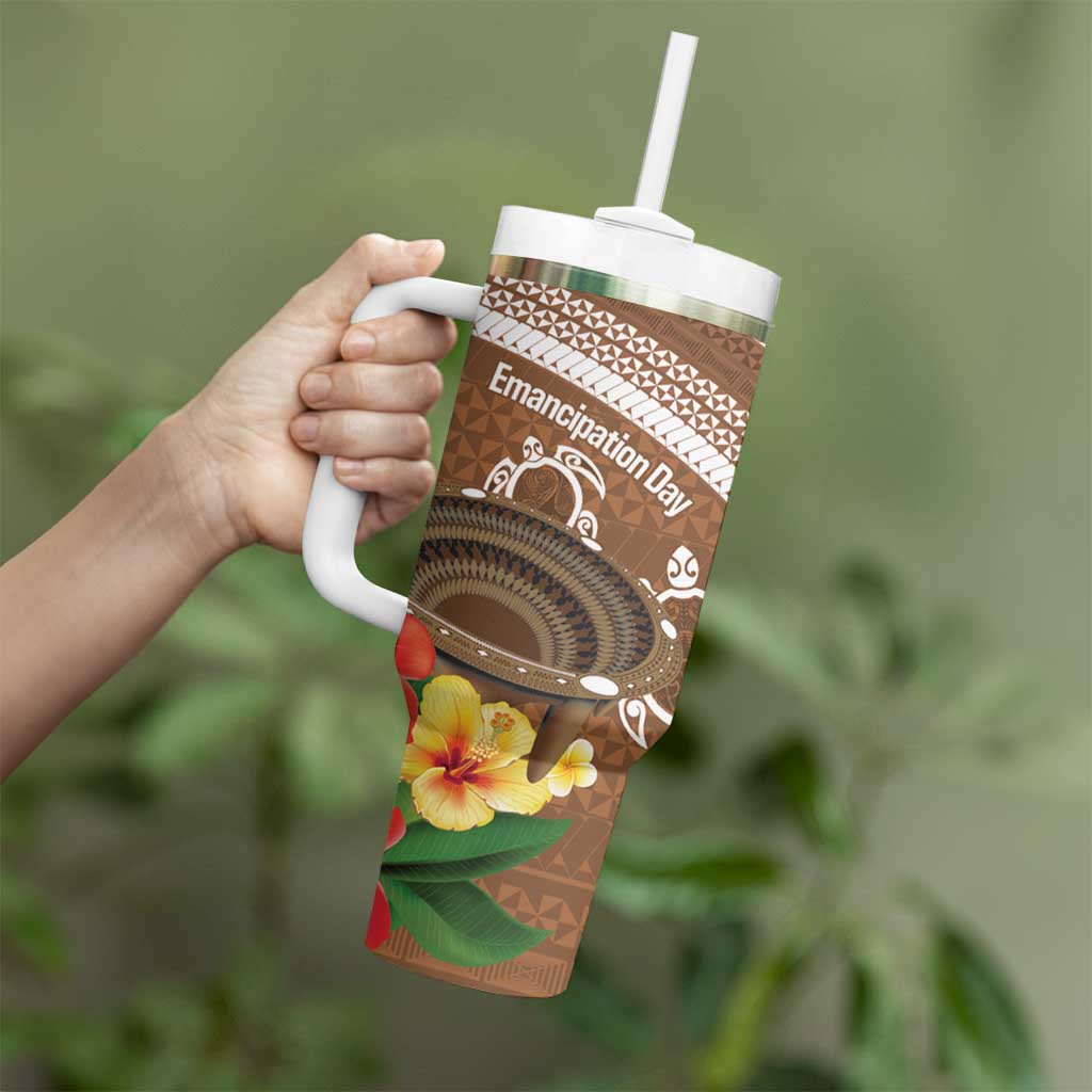 Kingdom Of Tonga Emancipation Day Tumbler With Handle Tongan Ngatu With Kumete Brown LT14 - Polynesian Pride