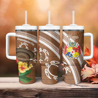 Kingdom Of Tonga Emancipation Day Tumbler With Handle Tongan Ngatu With Kumete Brown LT14 - Polynesian Pride