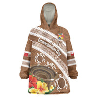 Kingdom Of Tonga Emancipation Day Wearable Blanket Hoodie Tongan Ngatu With Kumete Brown LT14 One Size Brown - Polynesian Pride