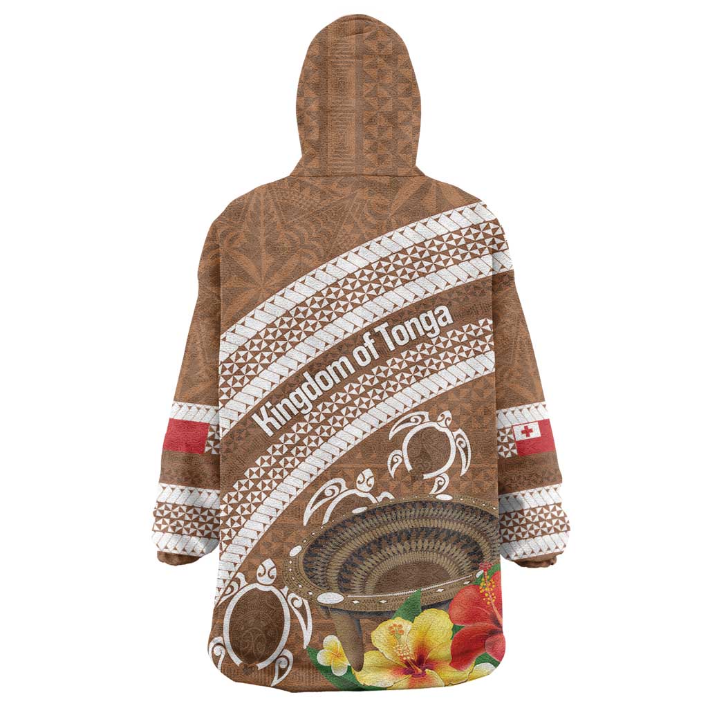 Kingdom Of Tonga Emancipation Day Wearable Blanket Hoodie Tongan Ngatu With Kumete Brown LT14 - Polynesian Pride
