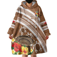 Kingdom Of Tonga Emancipation Day Wearable Blanket Hoodie Tongan Ngatu With Kumete Brown LT14 - Polynesian Pride