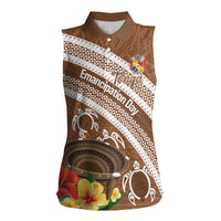 Kingdom Of Tonga Emancipation Day Women Sleeveless Polo Shirt Tongan Ngatu With Kumete Brown LT14 Female Brown - Polynesian Pride