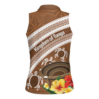 Kingdom Of Tonga Emancipation Day Women Sleeveless Polo Shirt Tongan Ngatu With Kumete Brown LT14 - Polynesian Pride