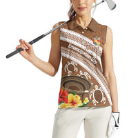 Kingdom Of Tonga Emancipation Day Women Sleeveless Polo Shirt Tongan Ngatu With Kumete Brown LT14 - Polynesian Pride