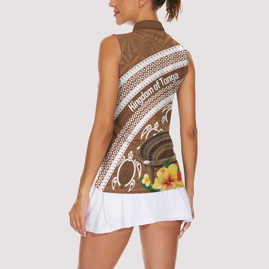 Kingdom Of Tonga Emancipation Day Women Sleeveless Polo Shirt Tongan Ngatu With Kumete Brown LT14 - Polynesian Pride