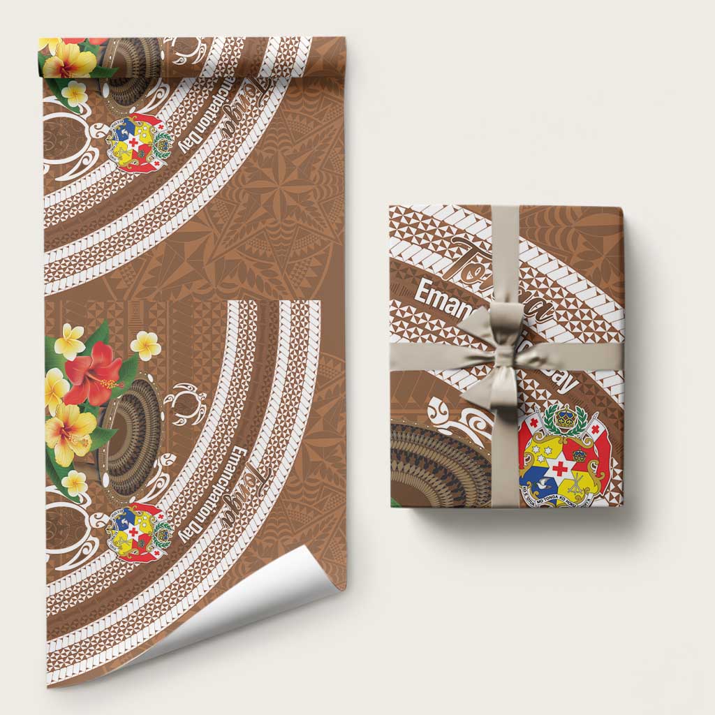 Kingdom Of Tonga Emancipation Day Wrapping Paper Tongan Ngatu With Kumete Brown - Polynesian Pride