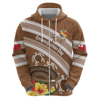 Kingdom Of Tonga Emancipation Day Zip Hoodie Tongan Ngatu With Kumete Brown LT14 - Polynesian Pride