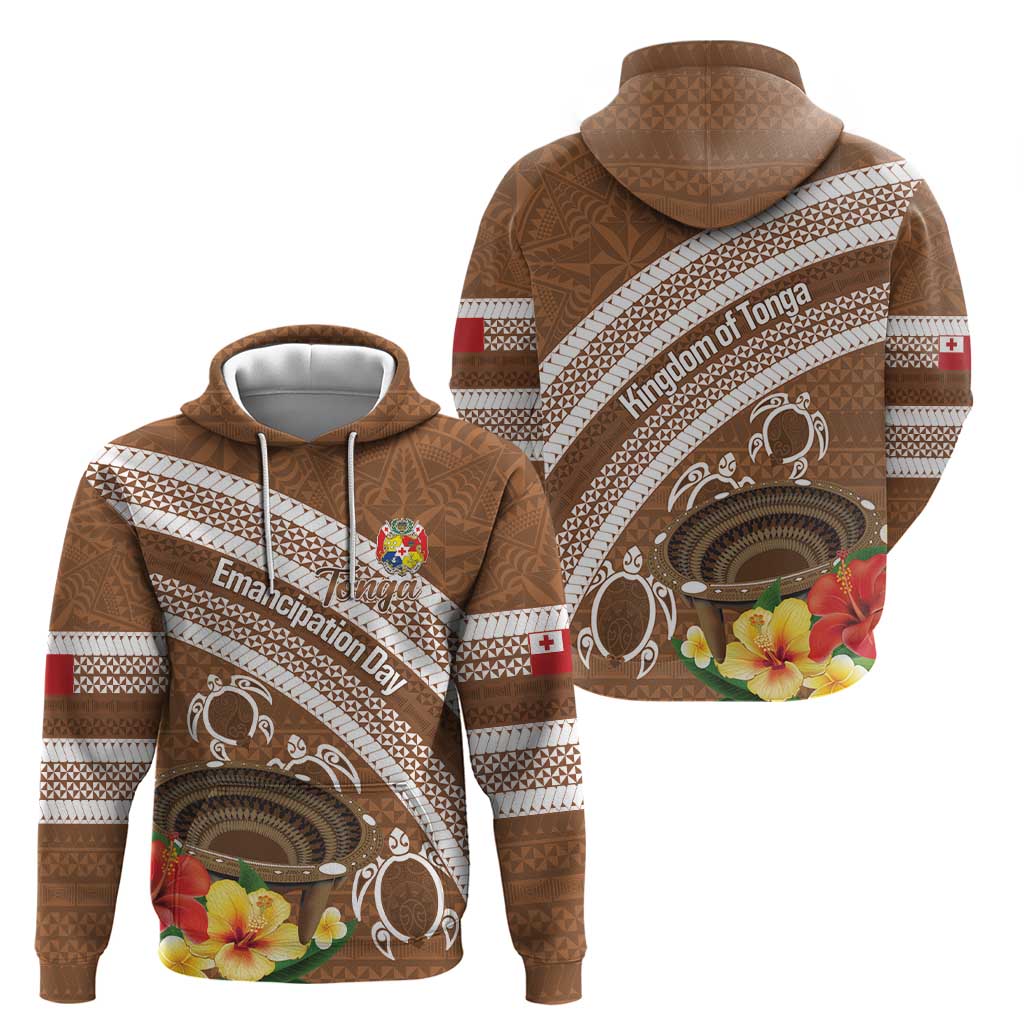 Kingdom Of Tonga Emancipation Day Zip Hoodie Tongan Ngatu With Kumete Brown LT14 - Polynesian Pride