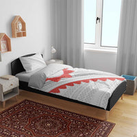 Tonga White Sunday Bedding Set Heilala Flowers Tongan Ngatu Pattern