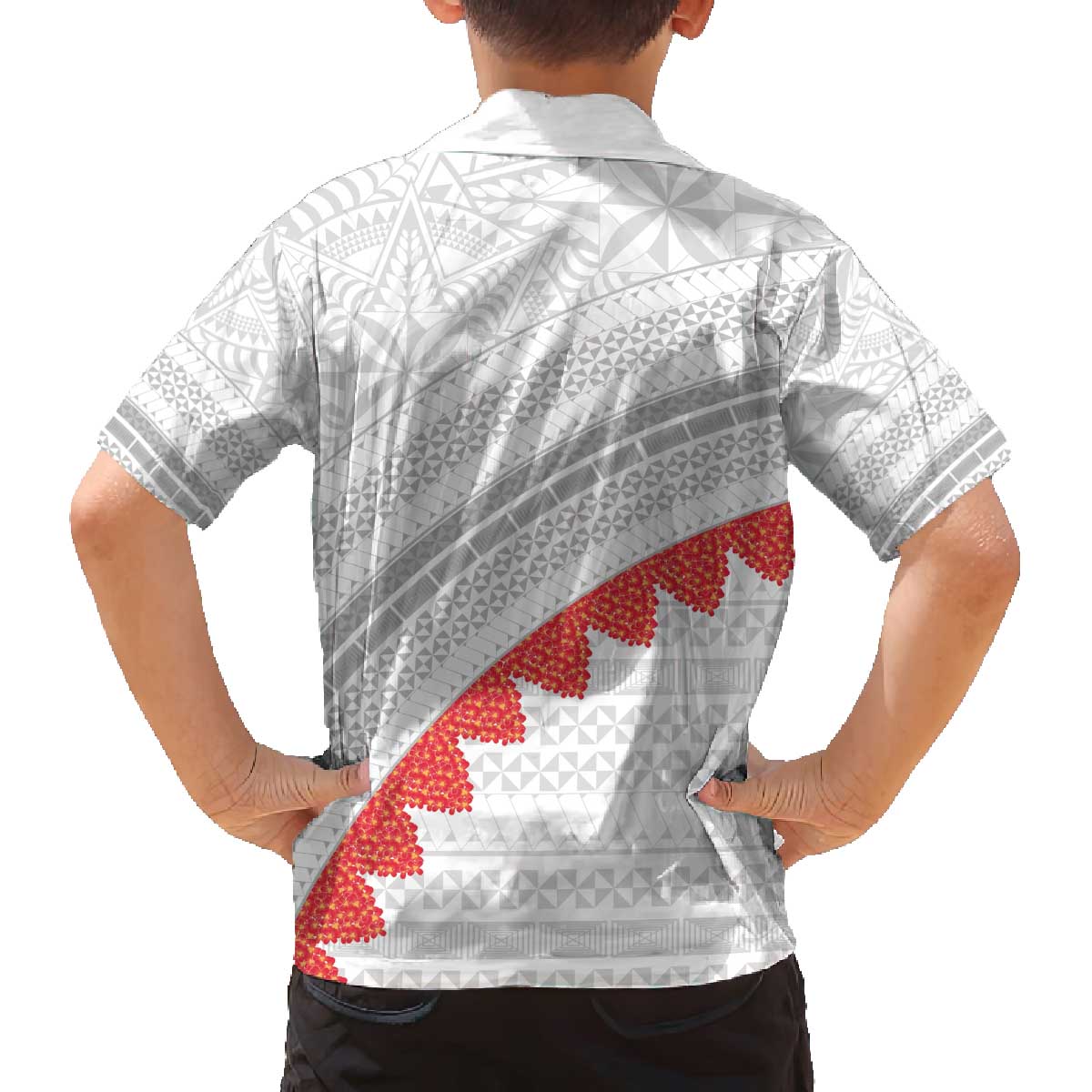 Tonga White Sunday Family Matching Off The Shoulder Long Sleeve Dress and Hawaiian Shirt Heilala Flowers Tongan Ngatu Pattern LT14 - Polynesian Pride