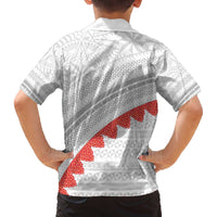 Tonga White Sunday Family Matching Off The Shoulder Long Sleeve Dress and Hawaiian Shirt Heilala Flowers Tongan Ngatu Pattern LT14 - Polynesian Pride