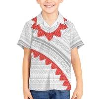 Tonga White Sunday Family Matching Off The Shoulder Long Sleeve Dress and Hawaiian Shirt Heilala Flowers Tongan Ngatu Pattern LT14 Son's Shirt White - Polynesian Pride