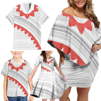 Tonga White Sunday Family Matching Off Shoulder Short Dress and Hawaiian Shirt Heilala Flowers Tongan Ngatu Pattern LT14 - Polynesian Pride