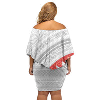 Tonga White Sunday Family Matching Off Shoulder Short Dress and Hawaiian Shirt Heilala Flowers Tongan Ngatu Pattern LT14 - Polynesian Pride