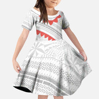 Tonga White Sunday Family Matching Puletasi and Hawaiian Shirt Heilala Flowers Tongan Ngatu Pattern LT14 Daughter's Dress White - Polynesian Pride