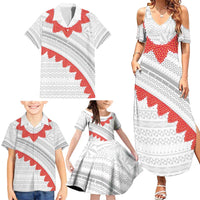 Tonga White Sunday Family Matching Summer Maxi Dress and Hawaiian Shirt Heilala Flowers Tongan Ngatu Pattern LT14 - Polynesian Pride