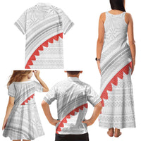 Tonga White Sunday Family Matching Tank Maxi Dress and Hawaiian Shirt Heilala Flowers Tongan Ngatu Pattern LT14 - Polynesian Pride