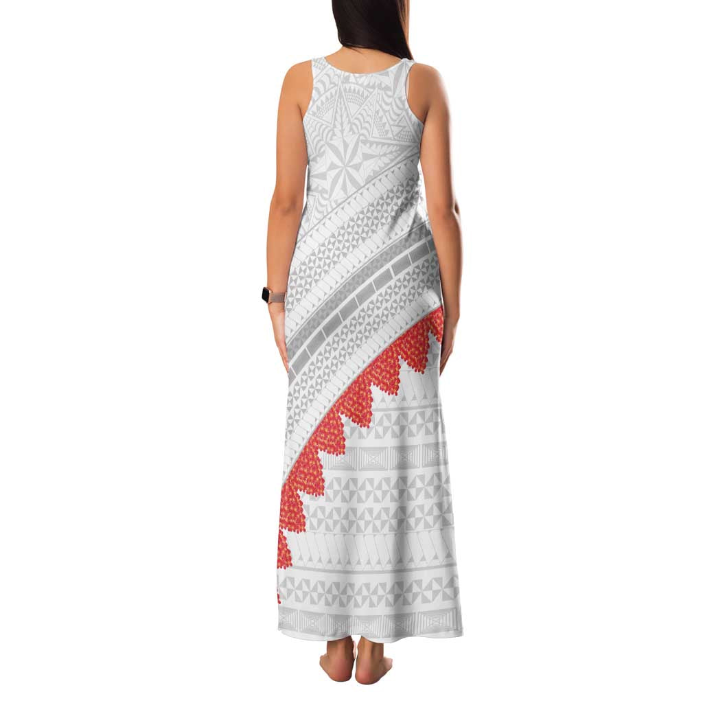 Tonga White Sunday Family Matching Tank Maxi Dress and Hawaiian Shirt Heilala Flowers Tongan Ngatu Pattern LT14 - Polynesian Pride