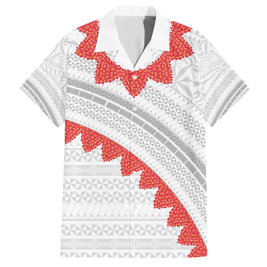 Tonga White Sunday Hawaiian Shirt Heilala Flowers Tongan Ngatu Pattern