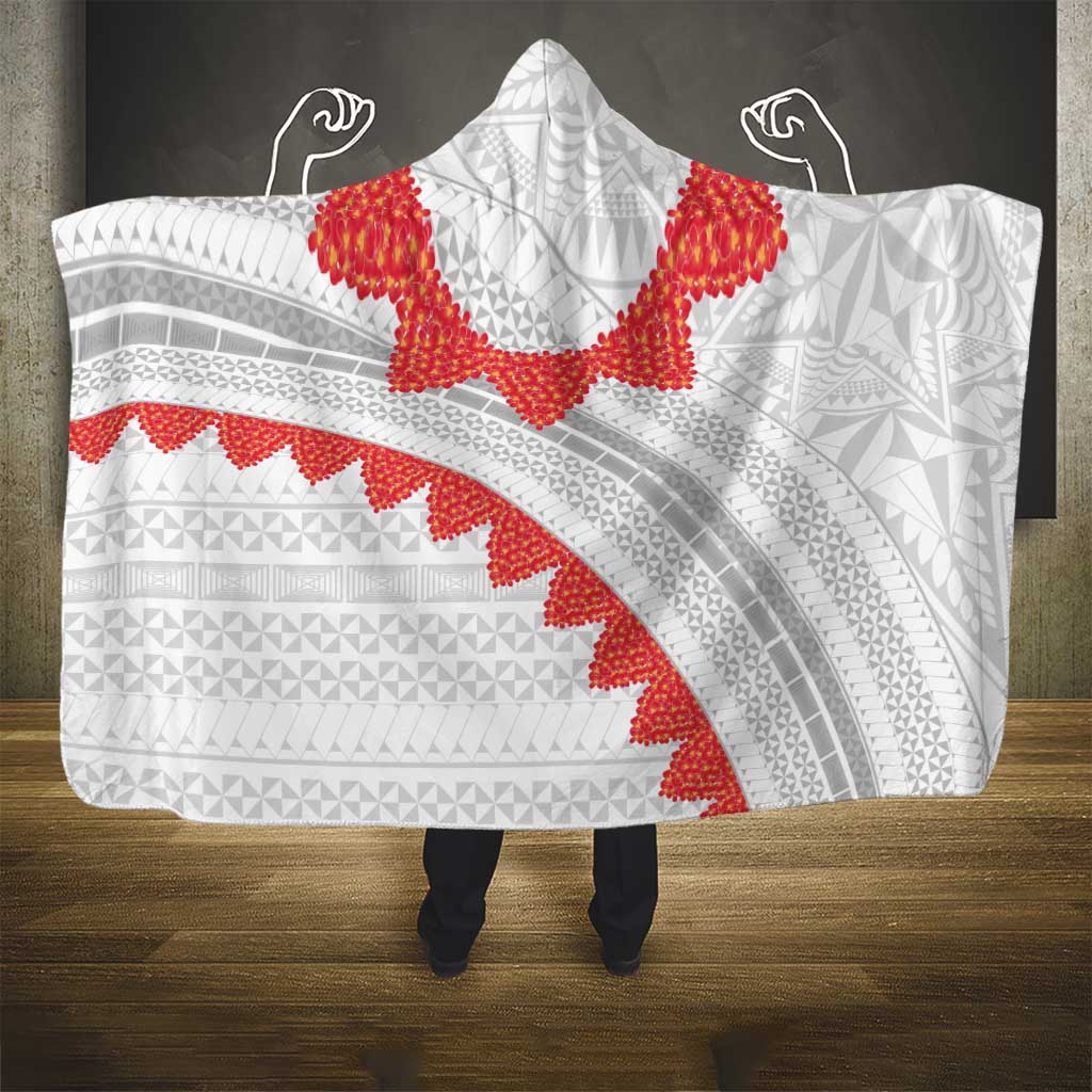 Tonga White Sunday Hooded Blanket Heilala Flowers Tongan Ngatu Pattern LT14 - Polynesian Pride
