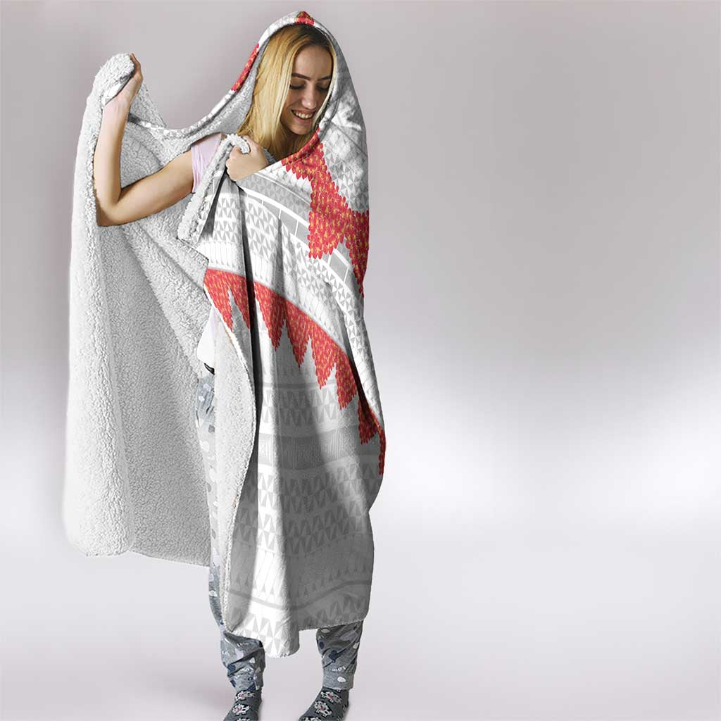 Tonga White Sunday Hooded Blanket Heilala Flowers Tongan Ngatu Pattern LT14 - Polynesian Pride