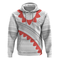 Tonga White Sunday Hoodie Heilala Flowers Tongan Ngatu Pattern