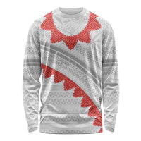 Tonga White Sunday Long Sleeve Shirt Heilala Flowers Tongan Ngatu Pattern LT14 Unisex White - Polynesian Pride