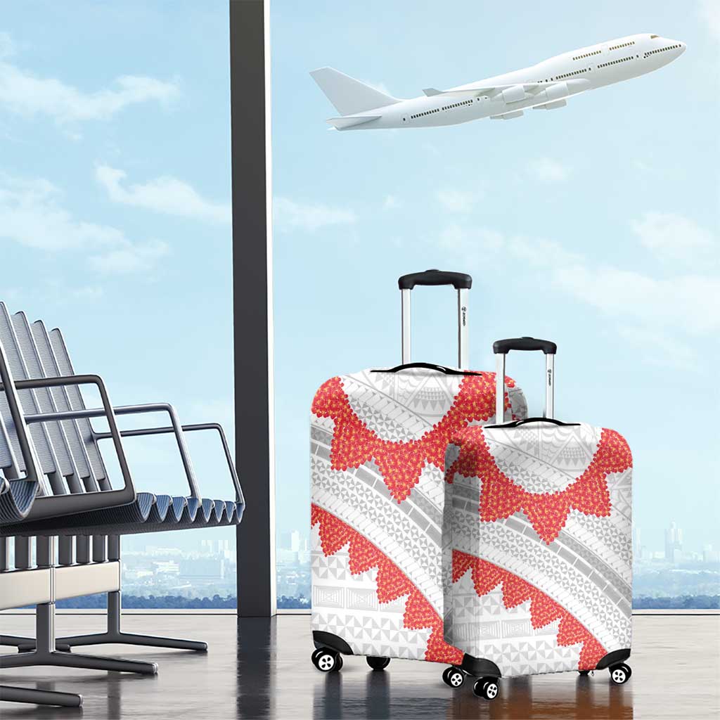 Tonga White Sunday Luggage Cover Heilala Flowers Tongan Ngatu Pattern