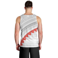Tonga White Sunday Men Tank Top Heilala Flowers Tongan Ngatu Pattern LT14 - Polynesian Pride