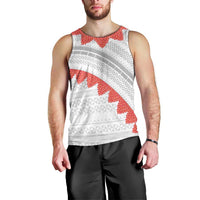 Tonga White Sunday Men Tank Top Heilala Flowers Tongan Ngatu Pattern LT14 - Polynesian Pride
