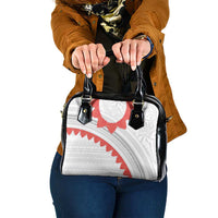 Tonga White Sunday Shoulder Handbag Heilala Flowers Tongan Ngatu Pattern