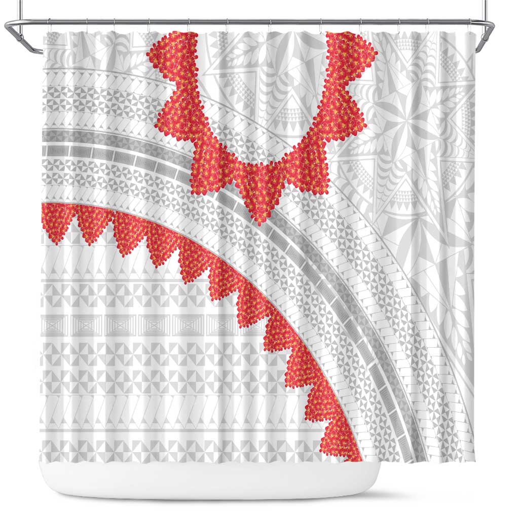 Tonga White Sunday Shower Curtain Heilala Flowers Tongan Ngatu Pattern LT14 White - Polynesian Pride
