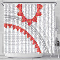Tonga White Sunday Shower Curtain Heilala Flowers Tongan Ngatu Pattern LT14 - Polynesian Pride