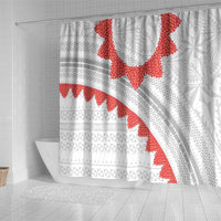Tonga White Sunday Shower Curtain Heilala Flowers Tongan Ngatu Pattern LT14 - Polynesian Pride