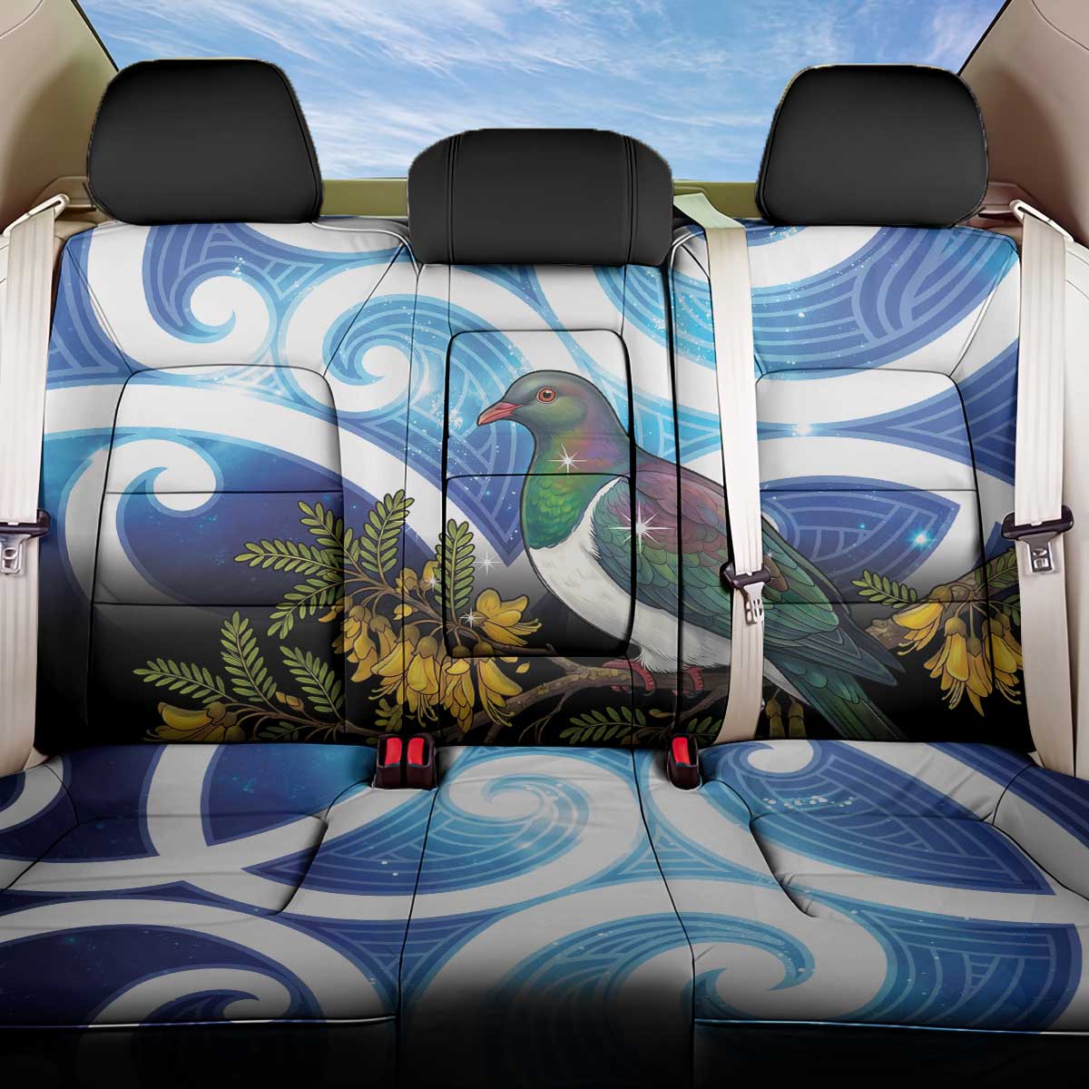 Kekeru New Zealand Matariki Back Car Seat Cover Kukupa Kowhai Maori New Year Blue Version LT14 One Size Blue - Polynesian Pride