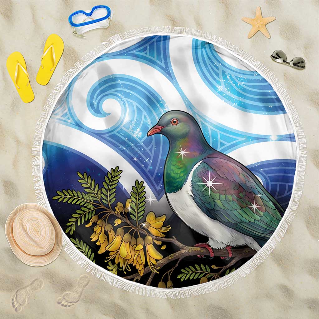 Kekeru New Zealand Matariki Beach Blanket Kukupa Kowhai Maori New Year Blue Version