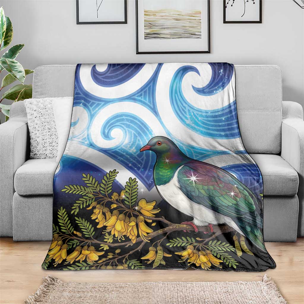 Kekeru New Zealand Matariki Blanket Kukupa Kowhai Maori New Year Blue Version
