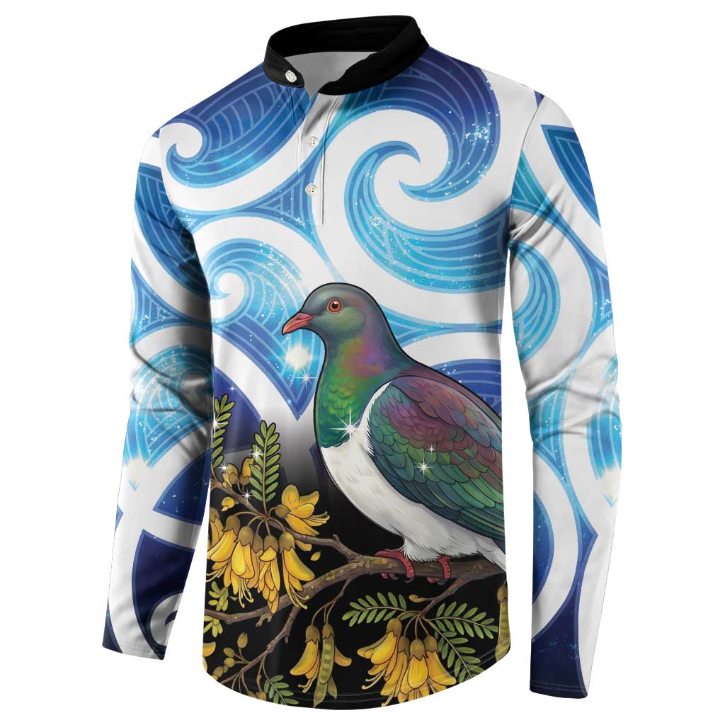 Kekeru New Zealand Matariki Button Sweatshirt Kukupa Kowhai Maori New Year Blue Version