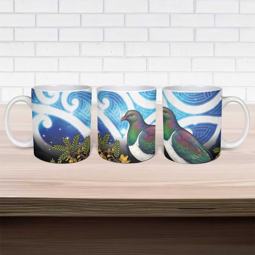 Kekeru New Zealand Matariki Ceramic Mug Kukupa Kowhai Maori New Year Blue Version