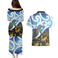 Kekeru New Zealand Matariki Couples Matching Puletasi and Hawaiian Shirt Kukupa Kowhai Maori New Year Blue Version LT14 - Polynesian Pride