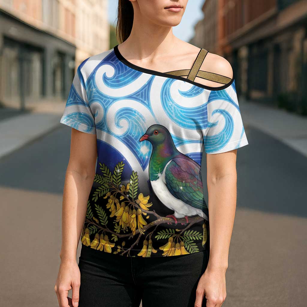 Kekeru New Zealand Matariki Cross Shoulder Shirt Kukupa Kowhai Maori New Year Blue Version LT14 - Polynesian Pride